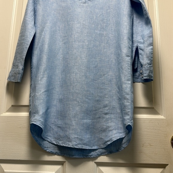 SAKS FIFTH AVENUE 💯 Linen Blue Shirt Dress Sz XSmall - Picture 3 of 9